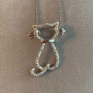 Cat Sterling Silver Necklace | Italy | Vintage 0.10ct Sparkling Accents
